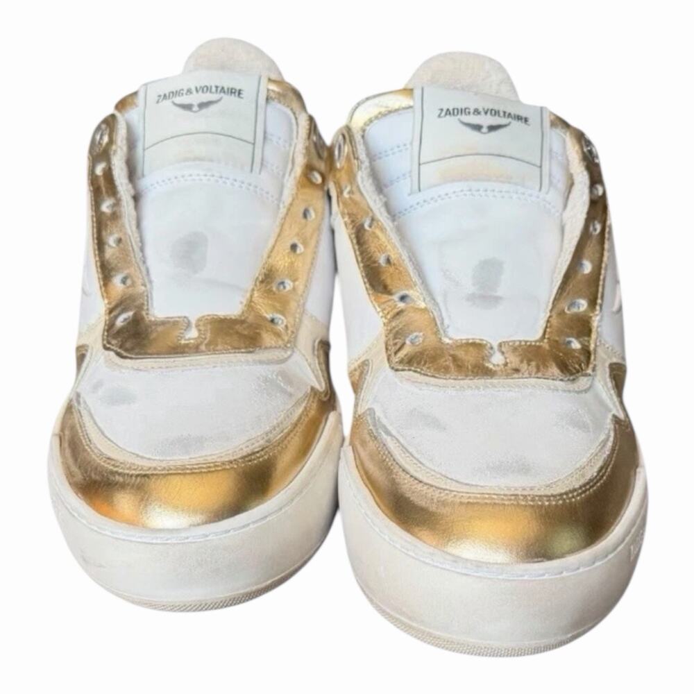 Zadig & Voltaire Wings Flash Vintage Metal Used Sneakers Size 38 White Gold NIB - Picture 2 of 16